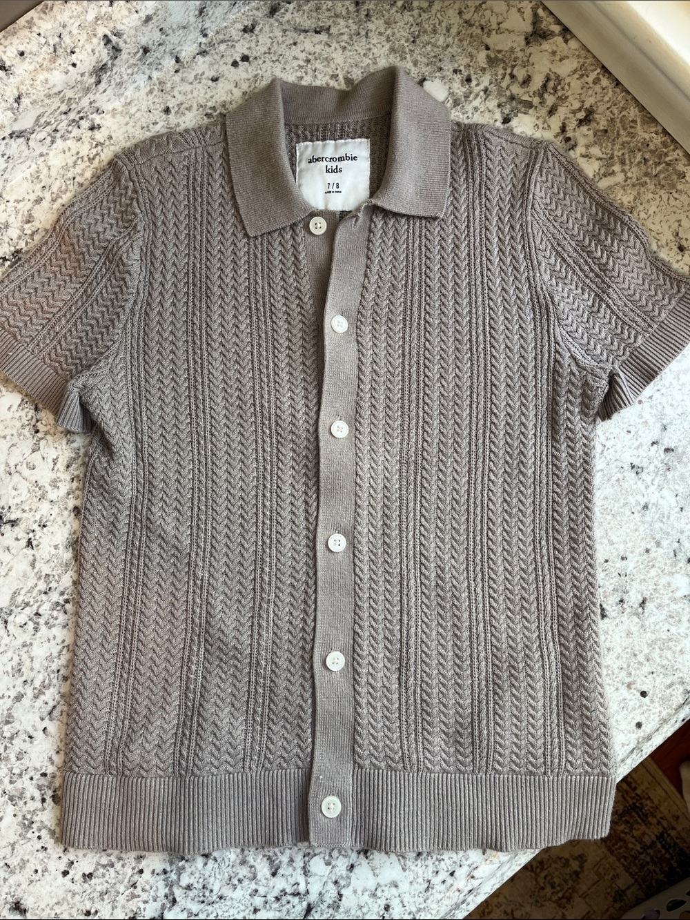 abercrombie kids Taupe Short-Sleeve Knit Button-Up Cardigan